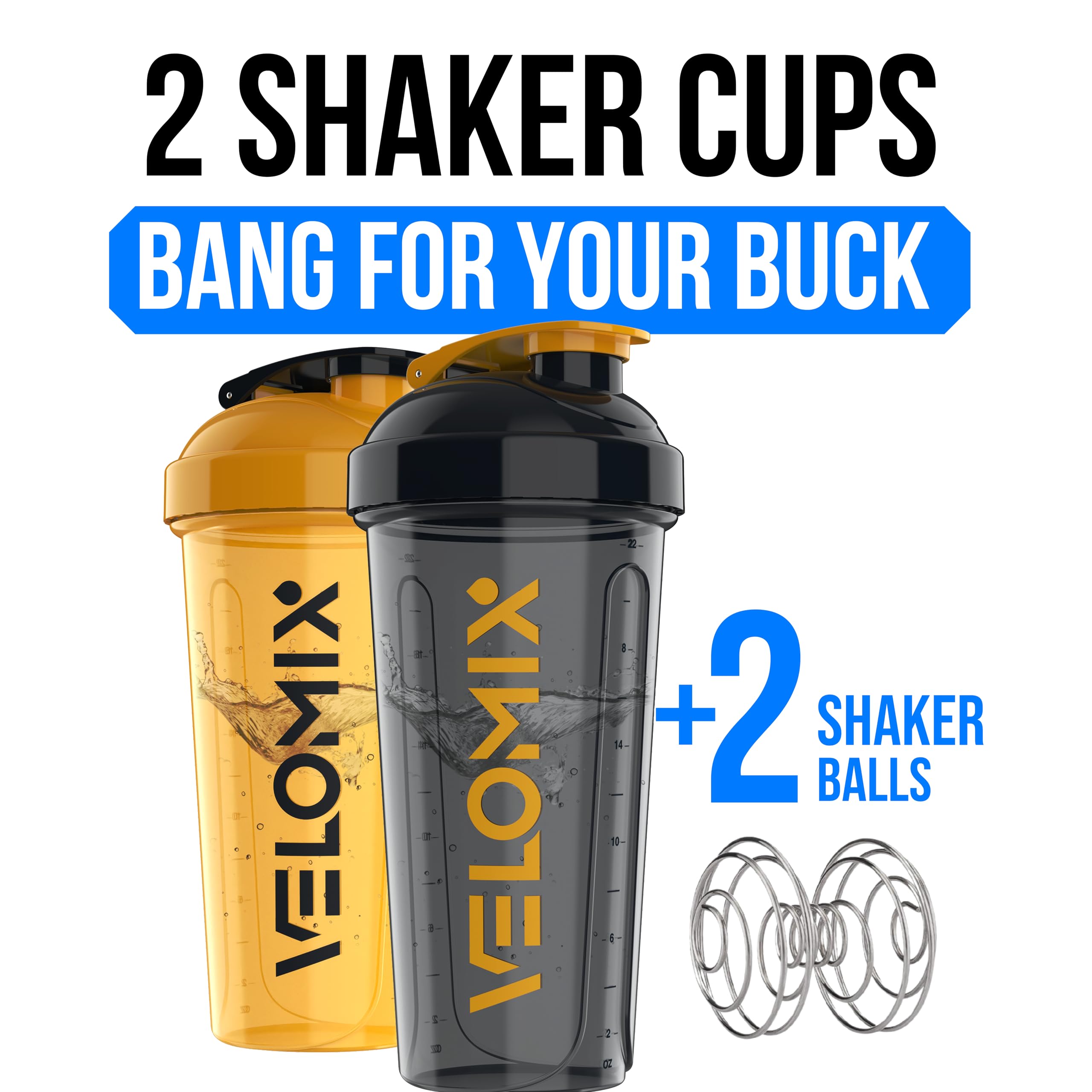 Protein Shaker Bottles 2-Pack – 28 oz Leak-Proof Shaker Cups with Wire Whisks