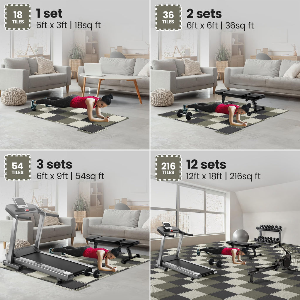 Gym Floor Mats Set – 18 EVA Interlocking Foam Tiles, 18 sq ft Protective Flooring
