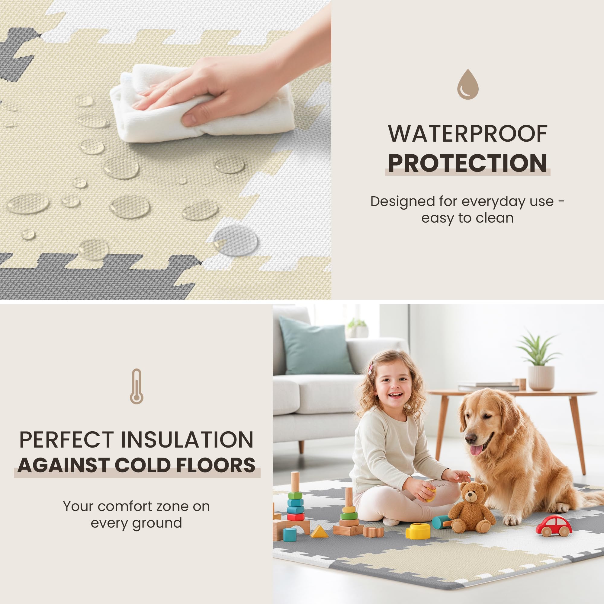 Gym Floor Mats Set – 18 EVA Interlocking Foam Tiles, 18 sq ft Protective Flooring