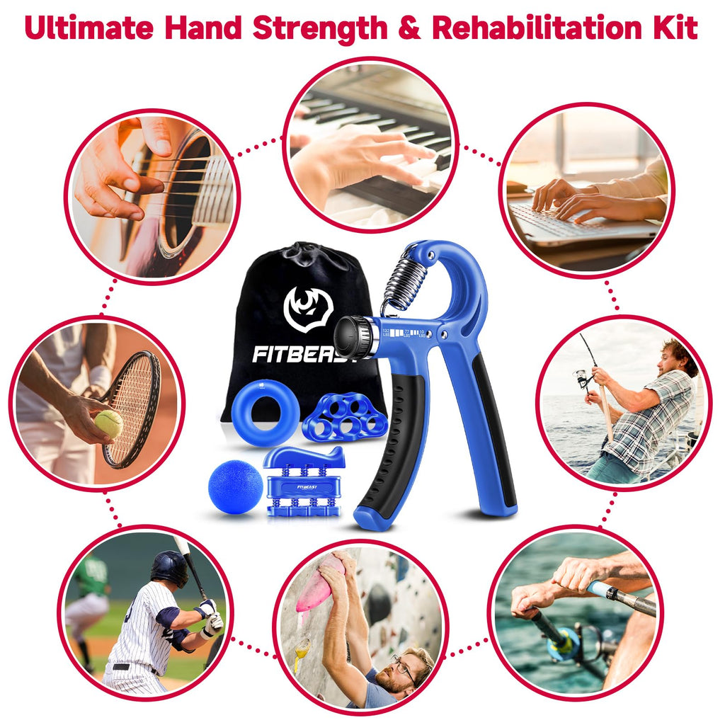 Hand Grip Strengthener Kit – 5-Pack Adjustable Forearm & Grip Trainer
