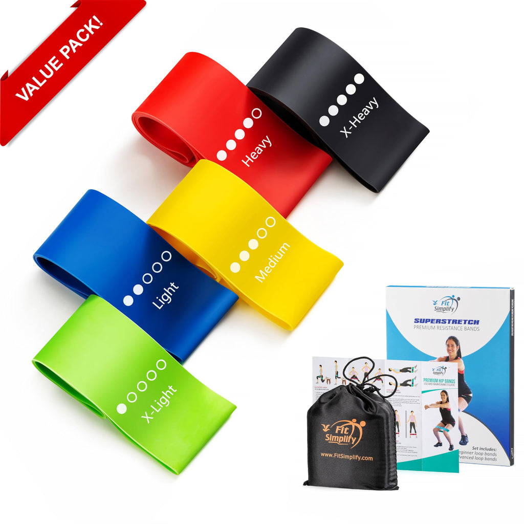 Resistance Loop Bands Set of 5 – Exercise Bands with Guide & Carry Bag