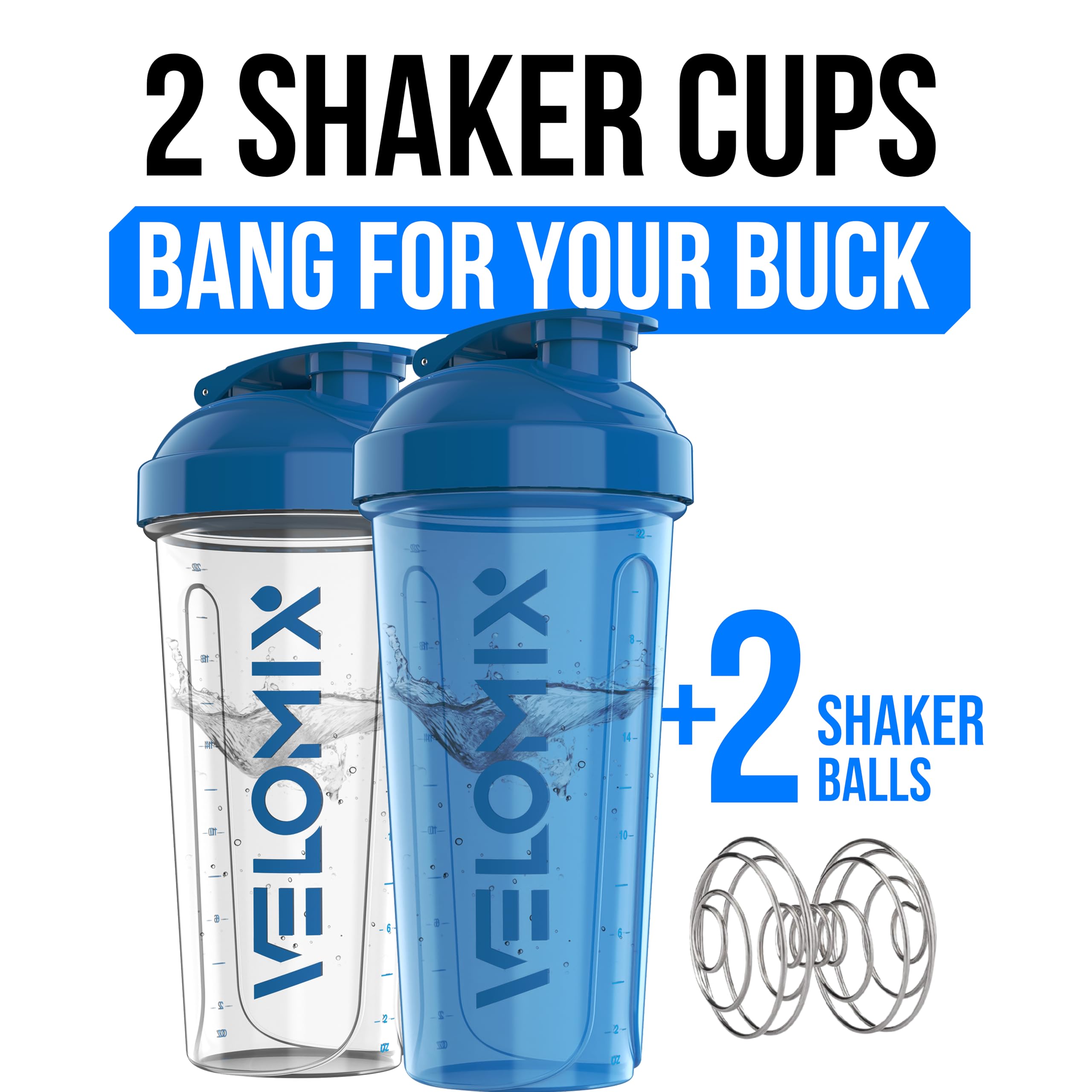 Protein Shaker Bottles 2-Pack – 28 oz Leak-Proof Shaker Cups with Wire Whisks