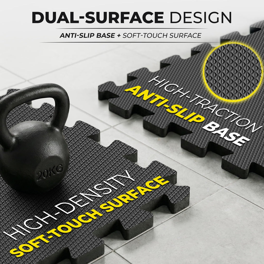 Gym Floor Mats Set – 18 EVA Interlocking Foam Tiles, 18 sq ft Protective Flooring