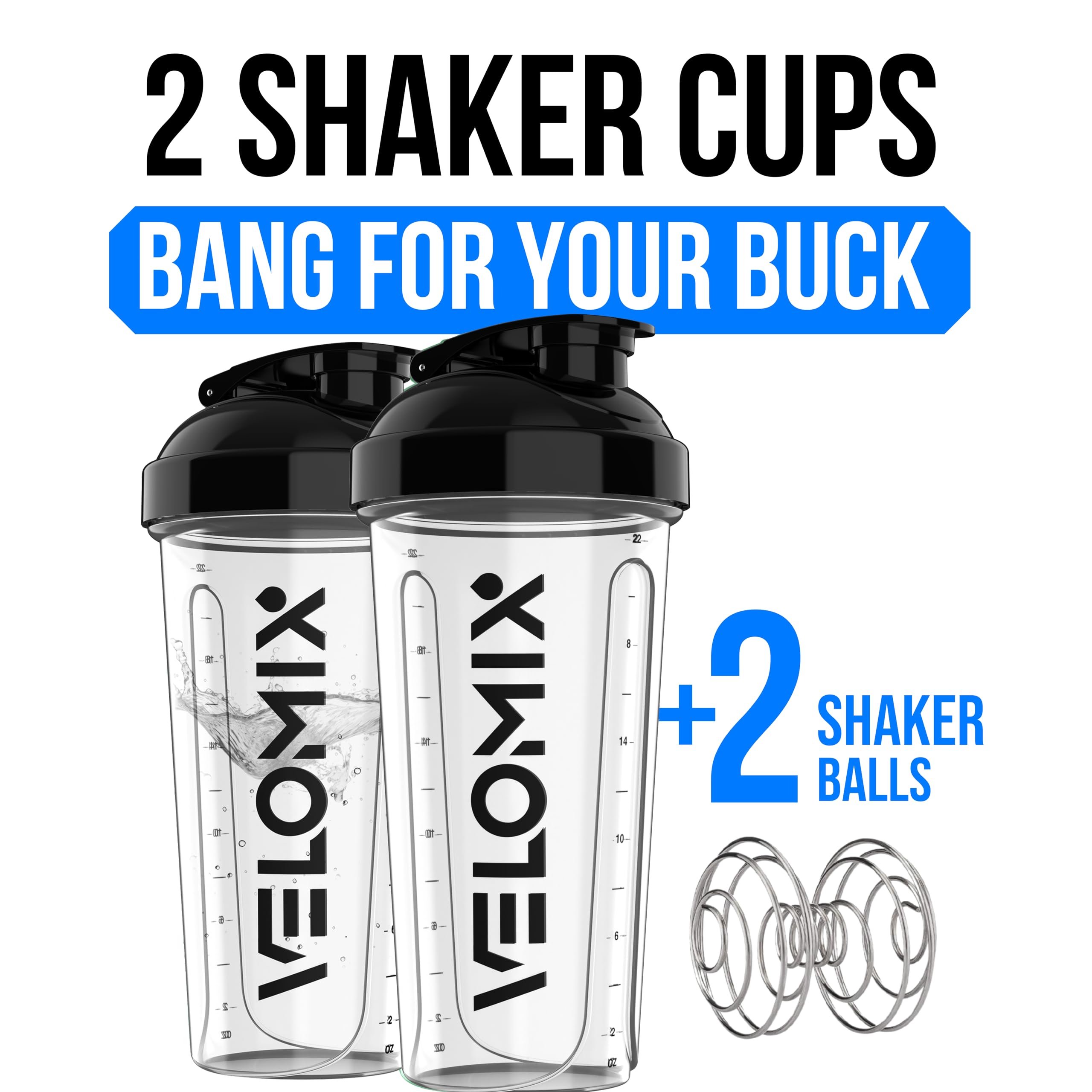 Protein Shaker Bottles 2-Pack – 28 oz Leak-Proof Shaker Cups with Wire Whisks