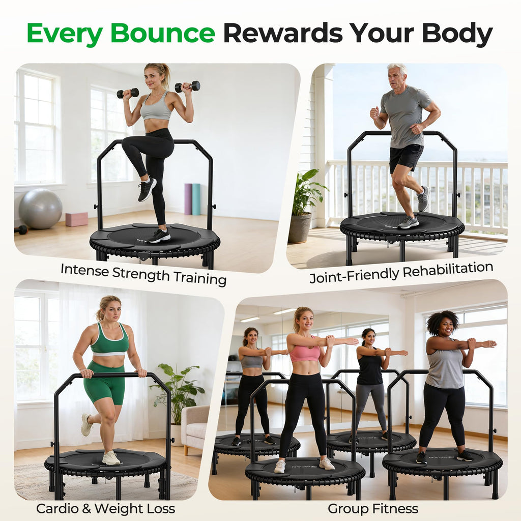 Mini Rebounder Trampoline for Adults – Fitness Trampoline with Adjustable Handle Bar