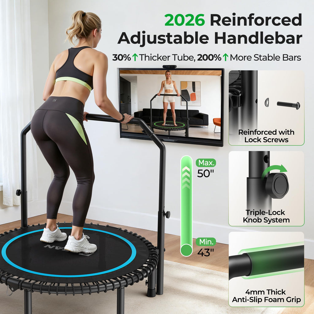 Mini Rebounder Trampoline for Adults – Fitness Trampoline with Adjustable Handle Bar