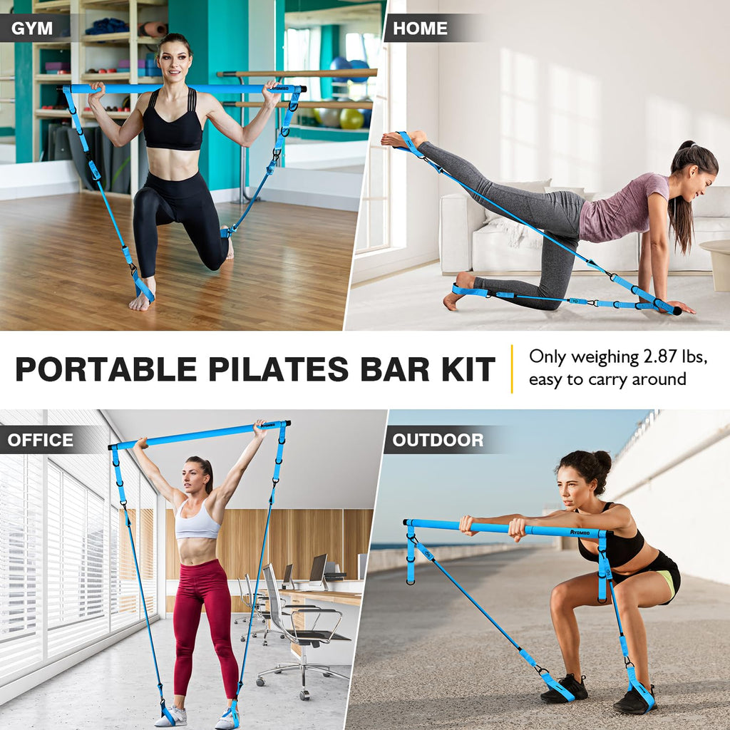 Pilates Bar Kit with Resistance Bands – Adjustable 3-Section Home Workout Set