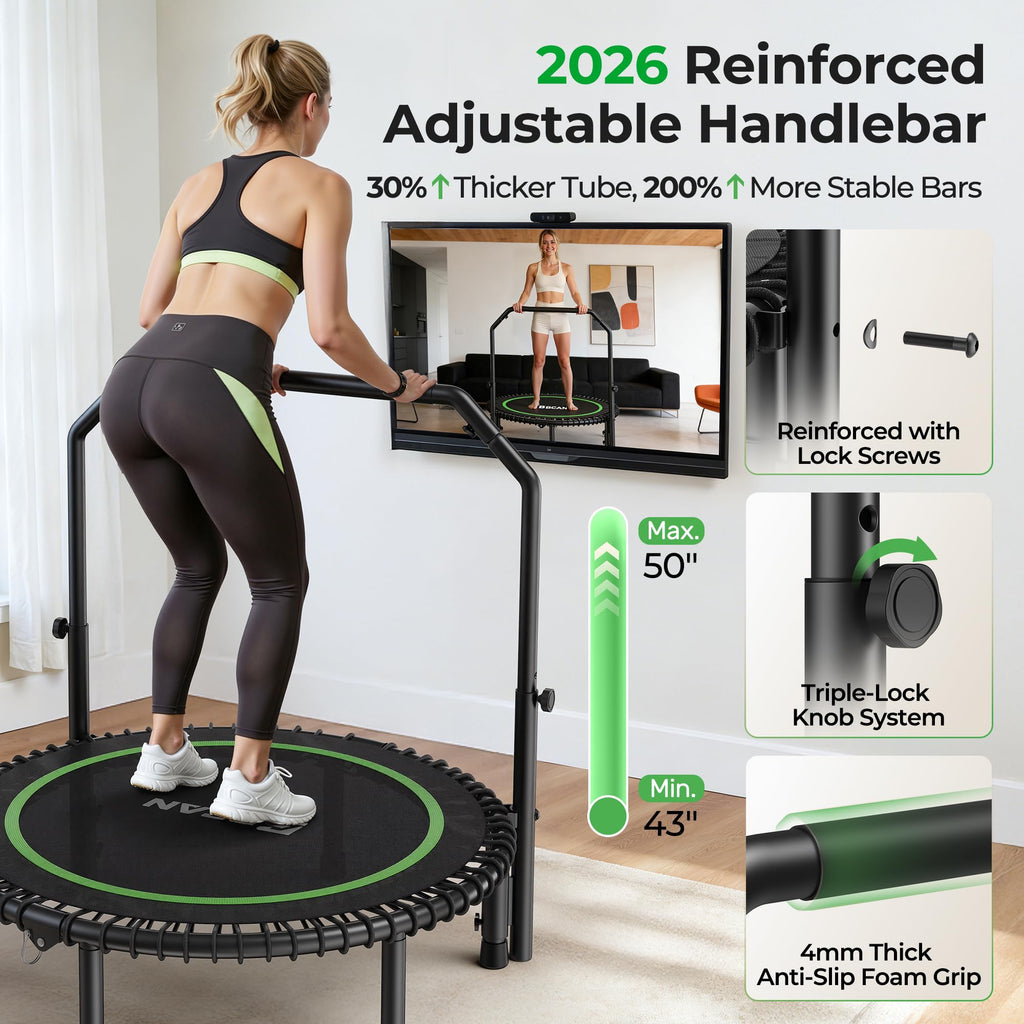 Mini Rebounder Trampoline for Adults – Fitness Trampoline with Adjustable Handle Bar