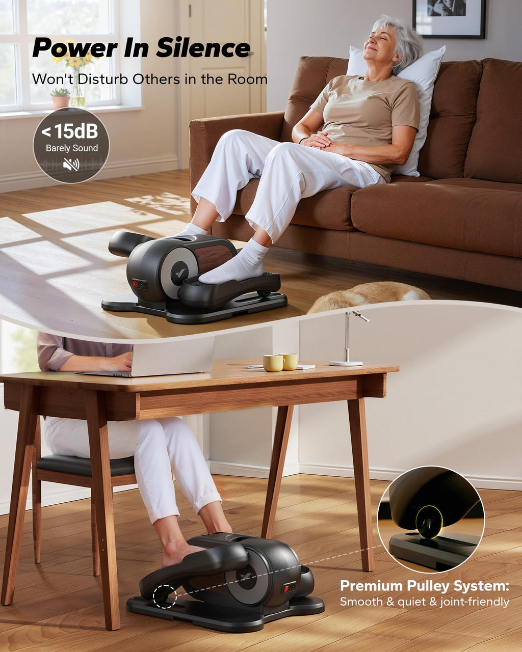 Under Desk Elliptical – Quiet Seated Pedal Exerciser for Home & Office