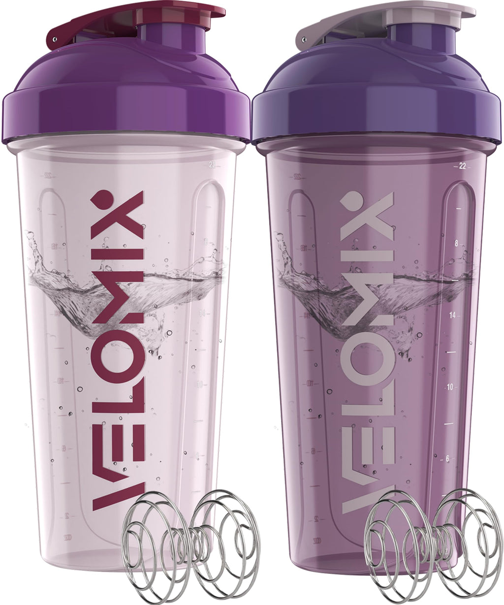 Protein Shaker Bottles 2-Pack – 28 oz Leak-Proof Shaker Cups with Wire Whisks