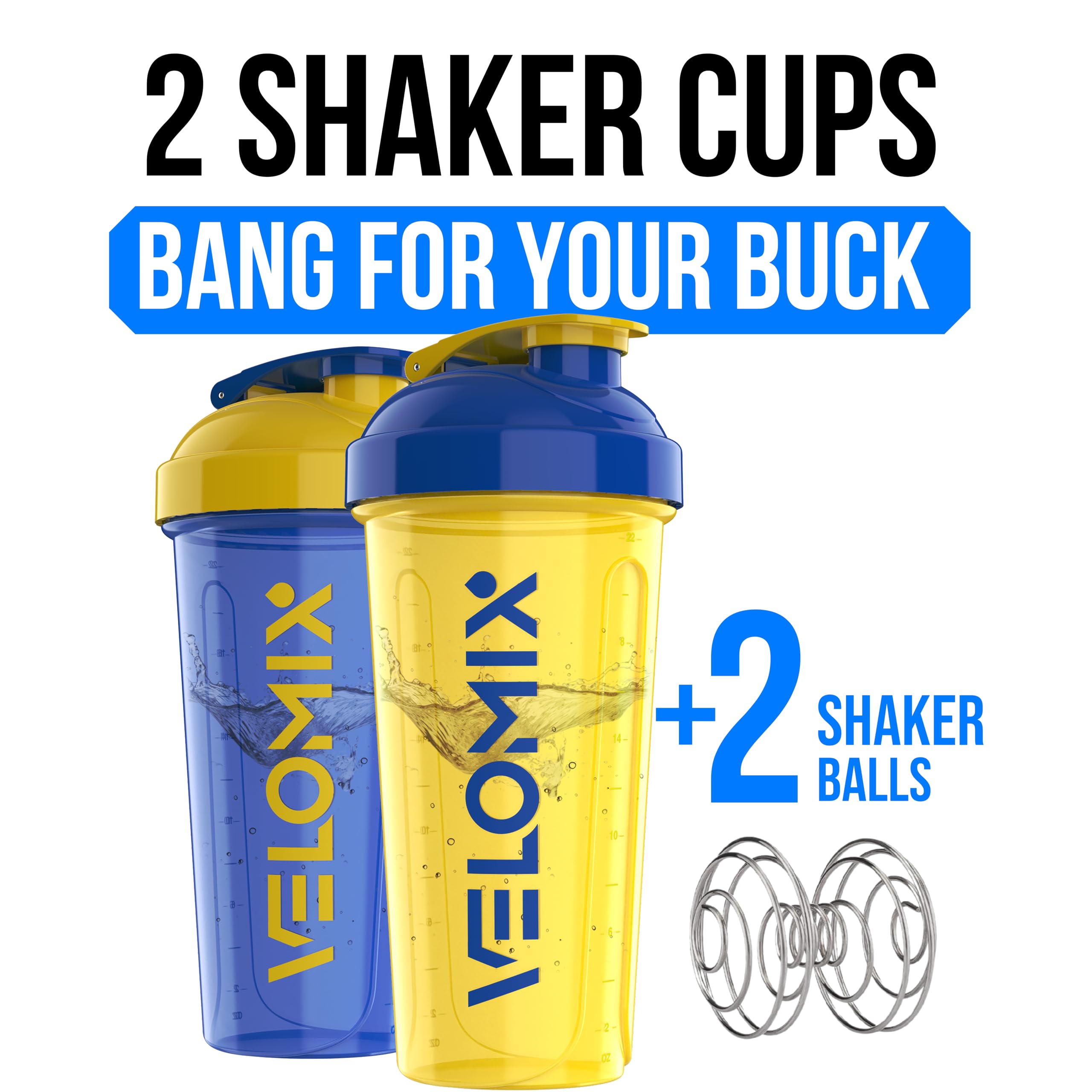 Protein Shaker Bottles 2-Pack – 28 oz Leak-Proof Shaker Cups with Wire Whisks