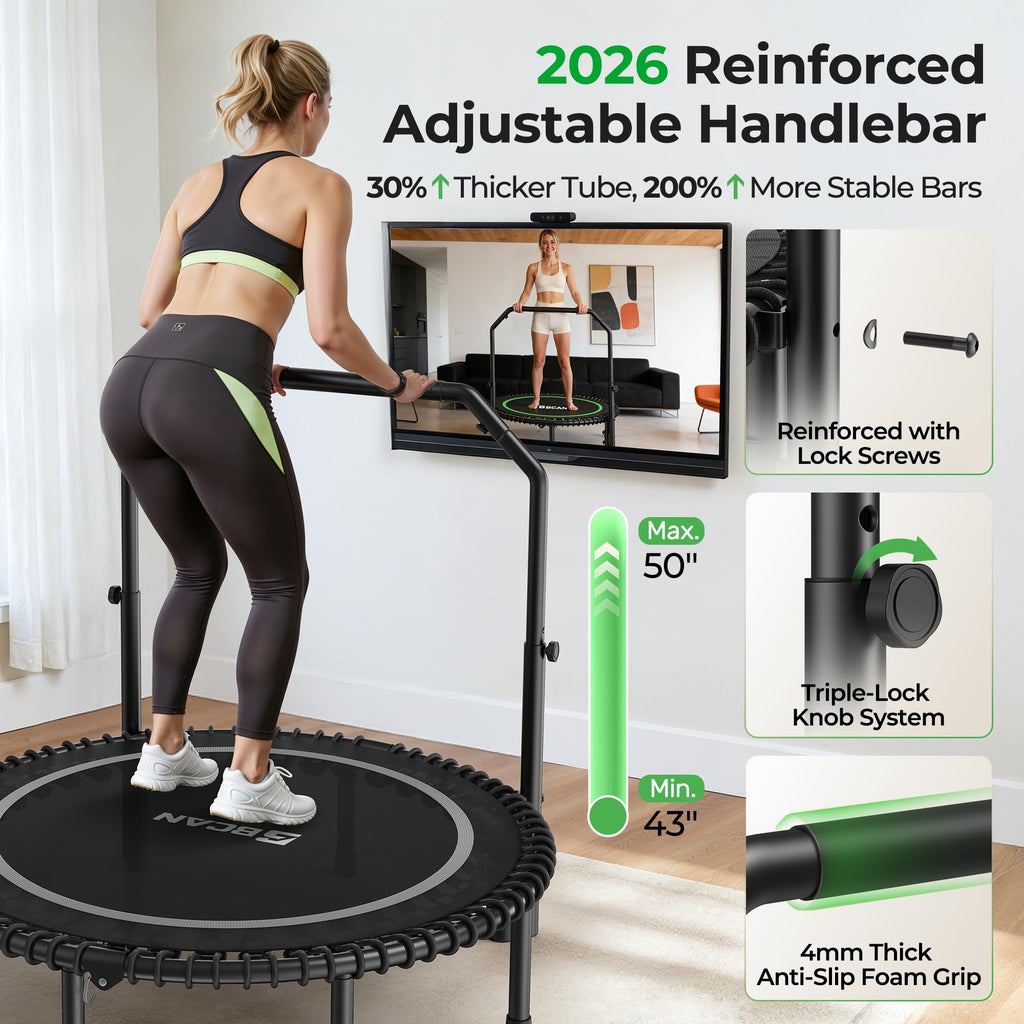 Mini Rebounder Trampoline for Adults – Fitness Trampoline with Adjustable Handle Bar