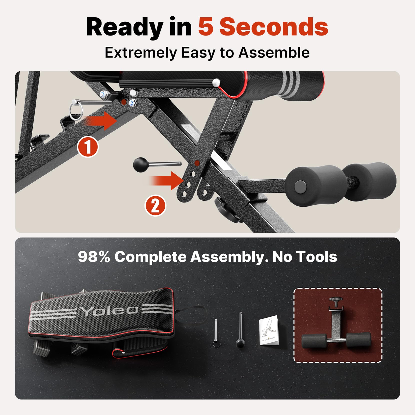 Foldable Adjustable Weight Bench – 84 Positions, 827 lb Capacity, 98% Pre-Assembled