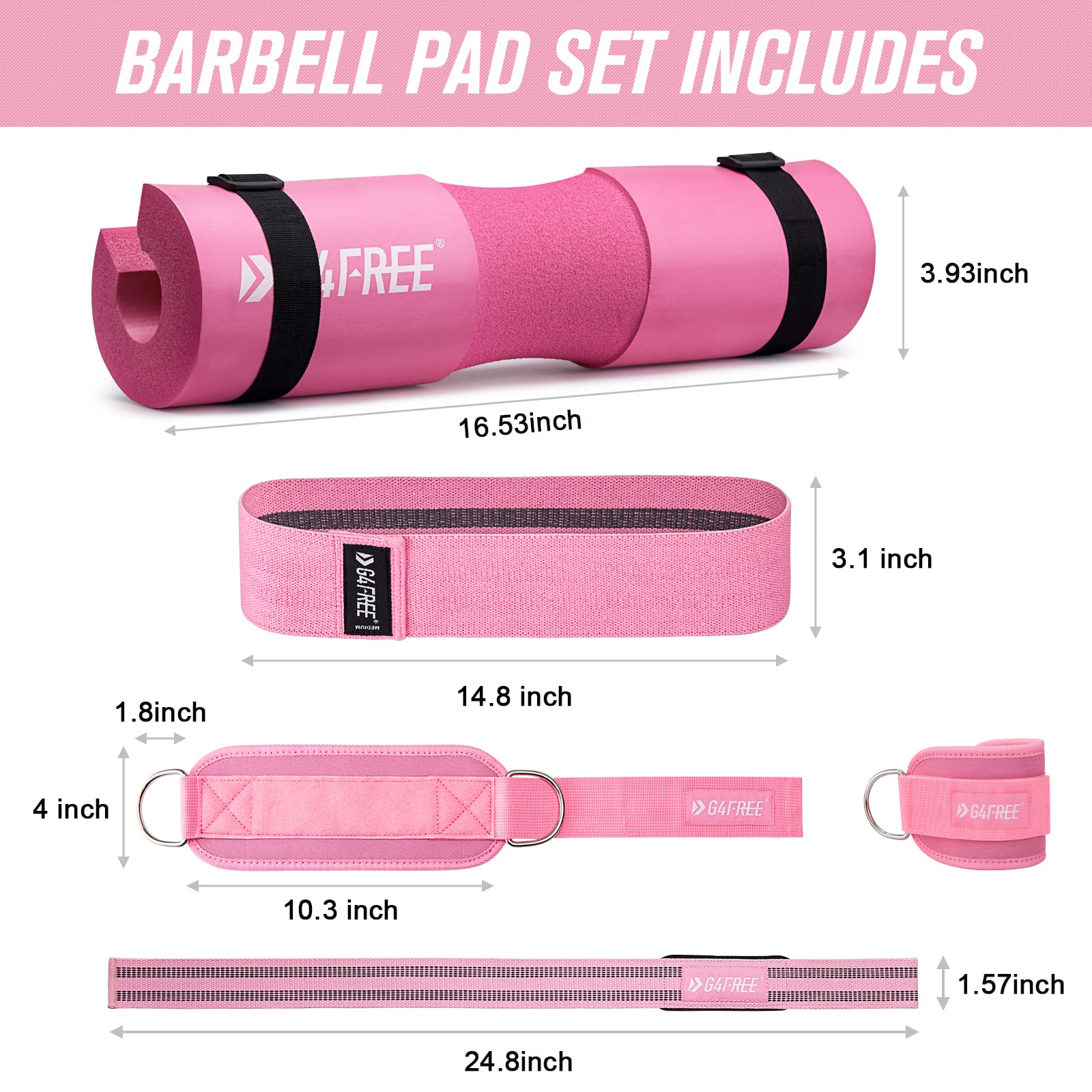 9-Piece Barbell Pad Set – Squat & Hip Thrust Cushion with Resistance Bands & Straps