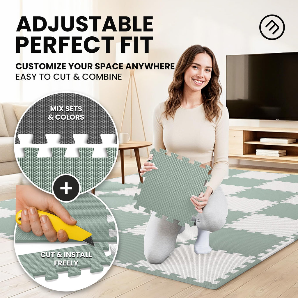 Gym Floor Mats Set – 18 EVA Interlocking Foam Tiles, 18 sq ft Protective Flooring