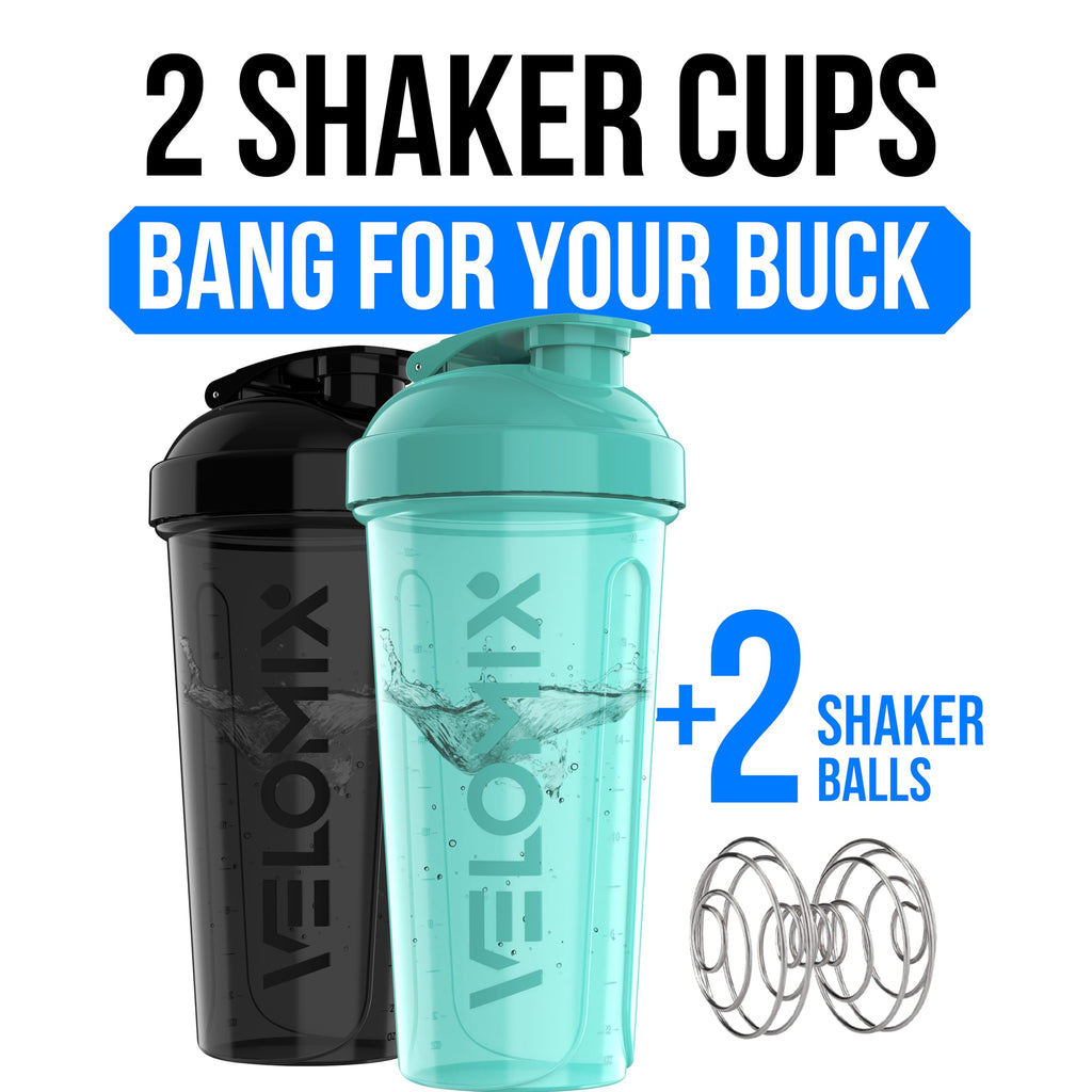Protein Shaker Bottles 2-Pack – 28 oz Leak-Proof Shaker Cups with Wire Whisks
