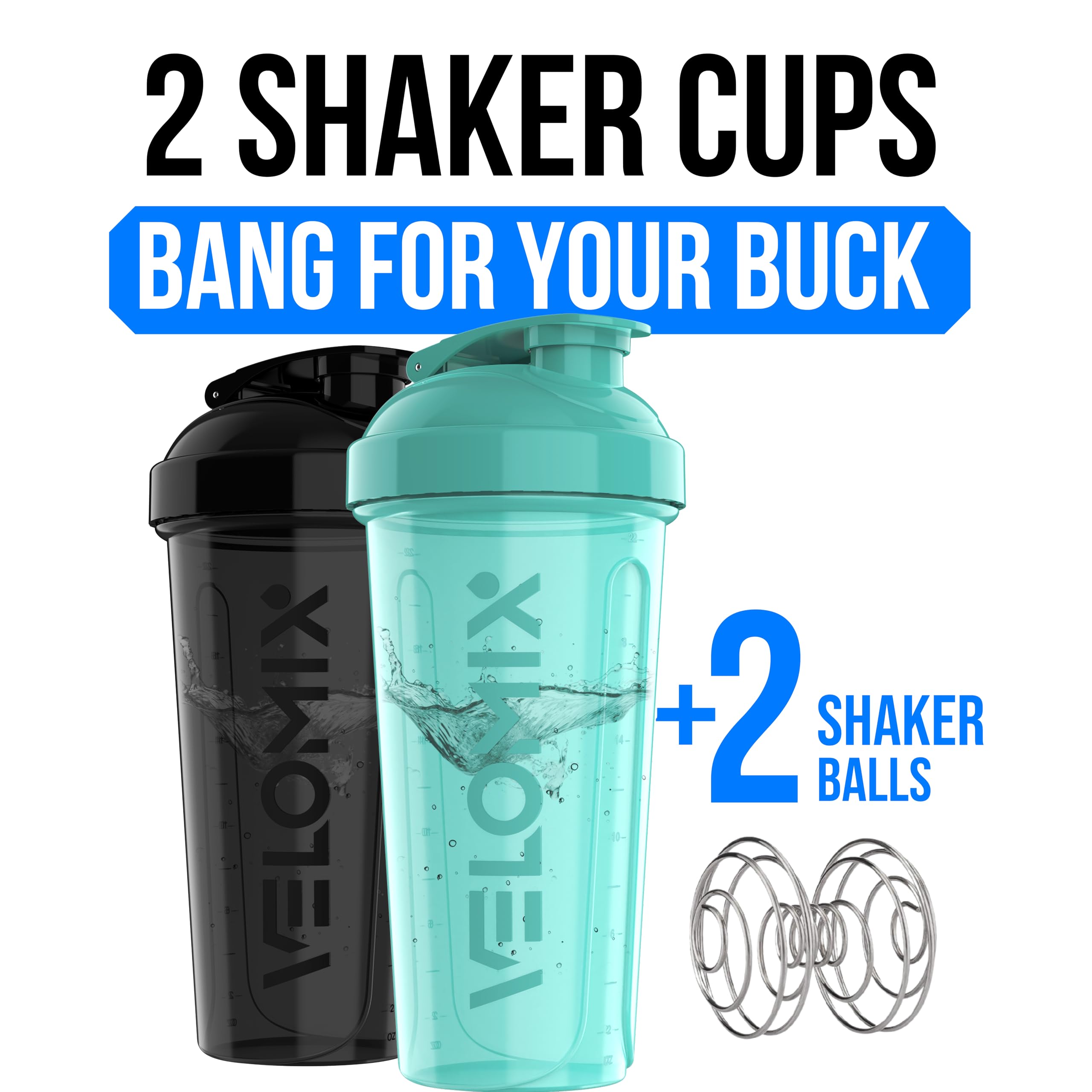 Protein Shaker Bottles 2-Pack – 28 oz Leak-Proof Shaker Cups with Wire Whisks