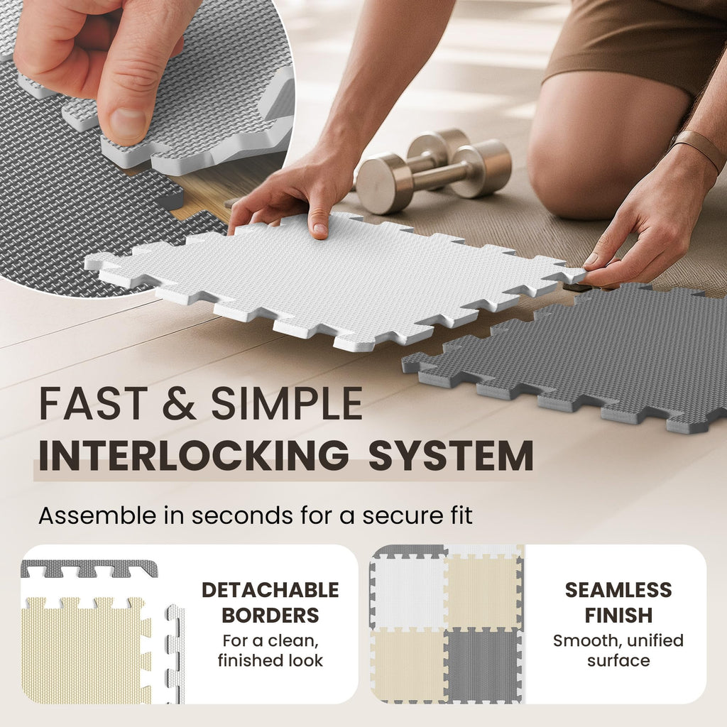 Gym Floor Mats Set – 18 EVA Interlocking Foam Tiles, 18 sq ft Protective Flooring