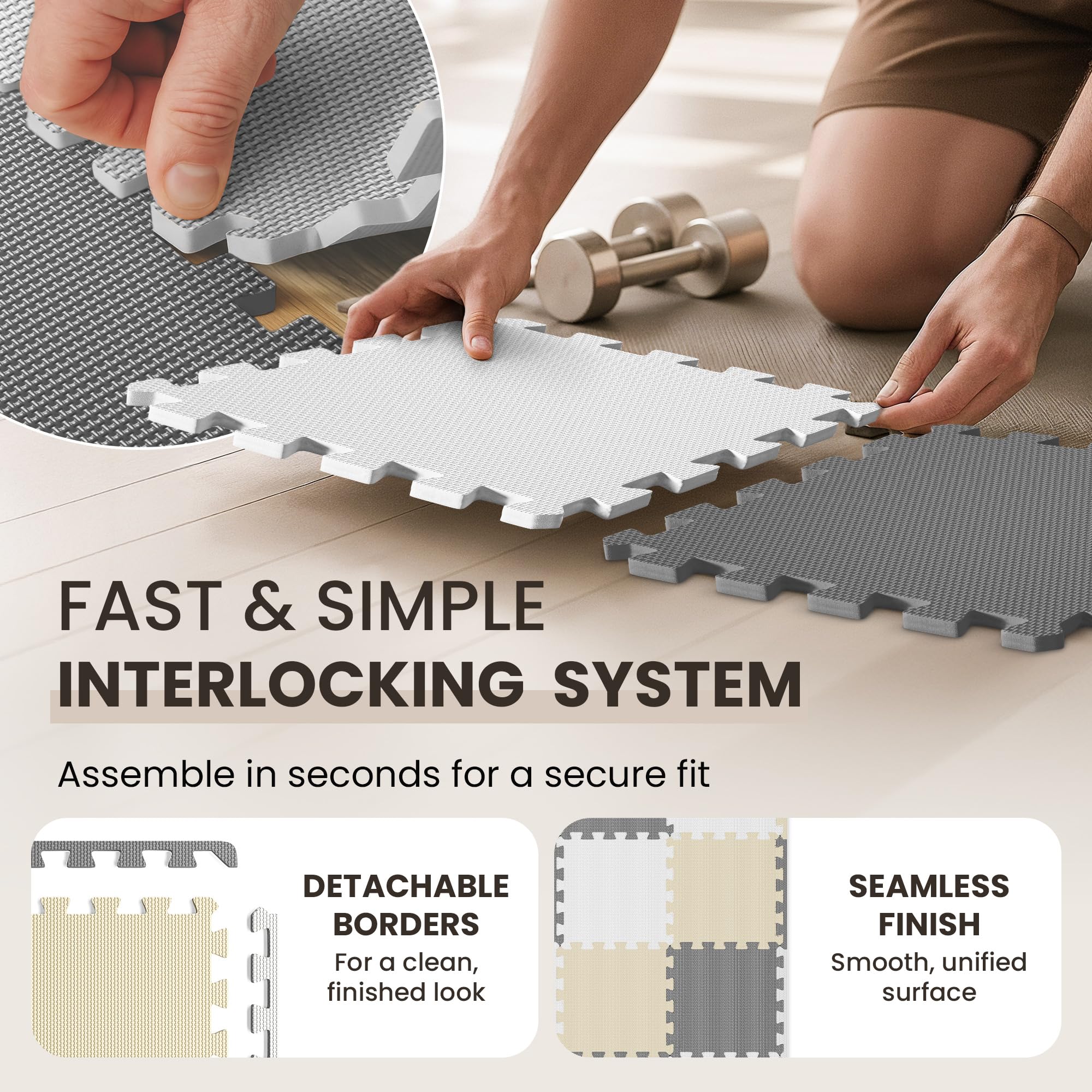Gym Floor Mats Set – 18 EVA Interlocking Foam Tiles, 18 sq ft Protective Flooring