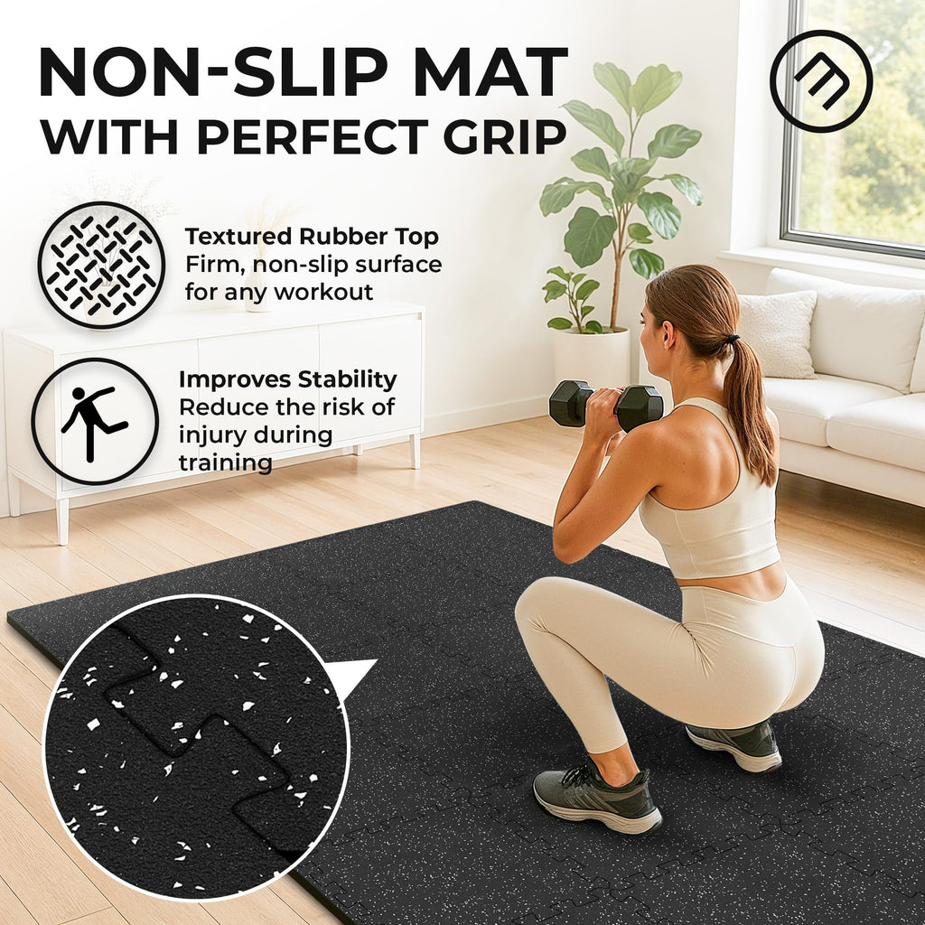 Gym Floor Mats Set – 18 EVA Interlocking Foam Tiles, 18 sq ft Protective Flooring