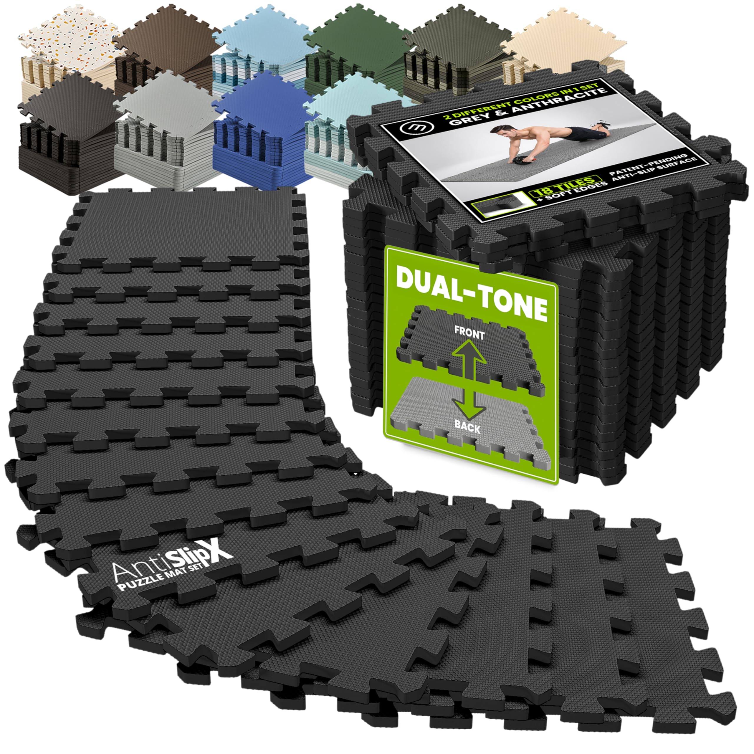 Gym Floor Mats Set – 18 EVA Interlocking Foam Tiles, 18 sq ft Protective Flooring