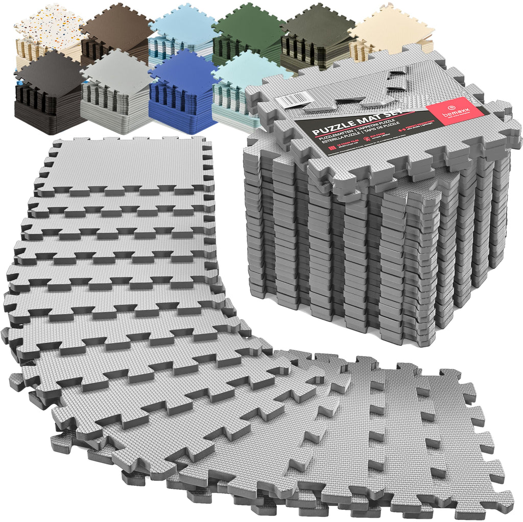 Gym Floor Mats Set – 18 EVA Interlocking Foam Tiles, 18 sq ft Protective Flooring