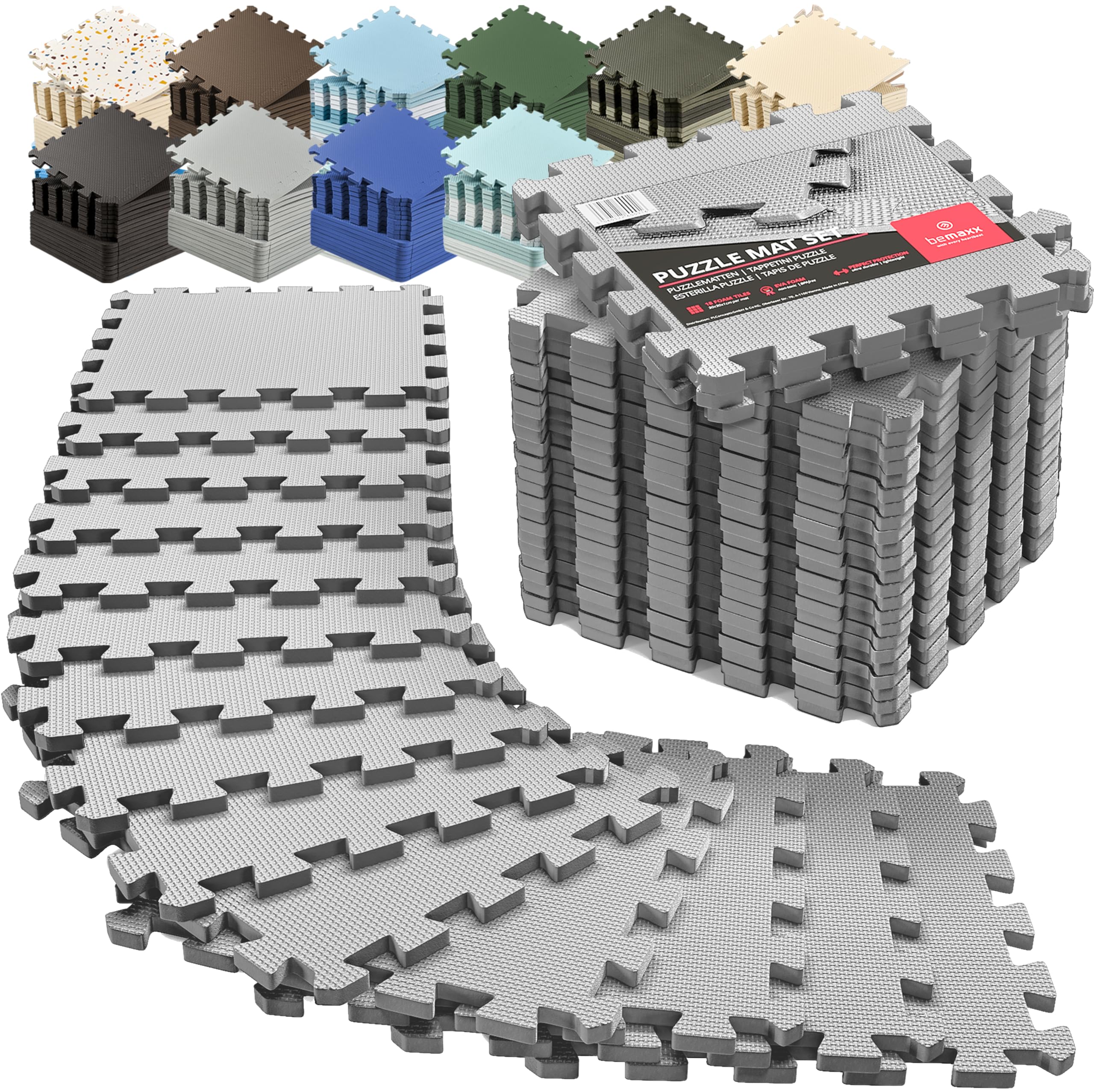 Gym Floor Mats Set – 18 EVA Interlocking Foam Tiles, 18 sq ft Protective Flooring