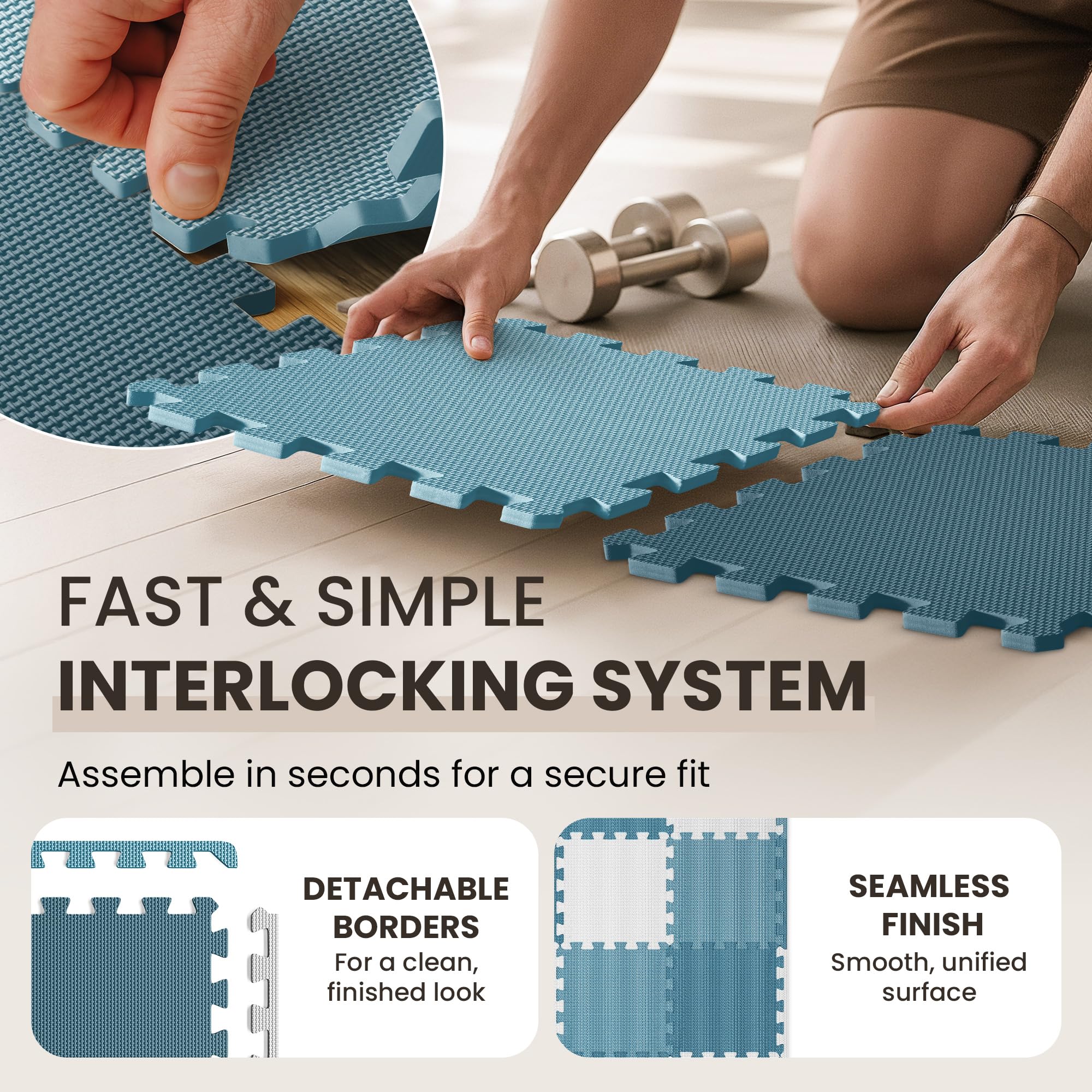 Gym Floor Mats Set – 18 EVA Interlocking Foam Tiles, 18 sq ft Protective Flooring