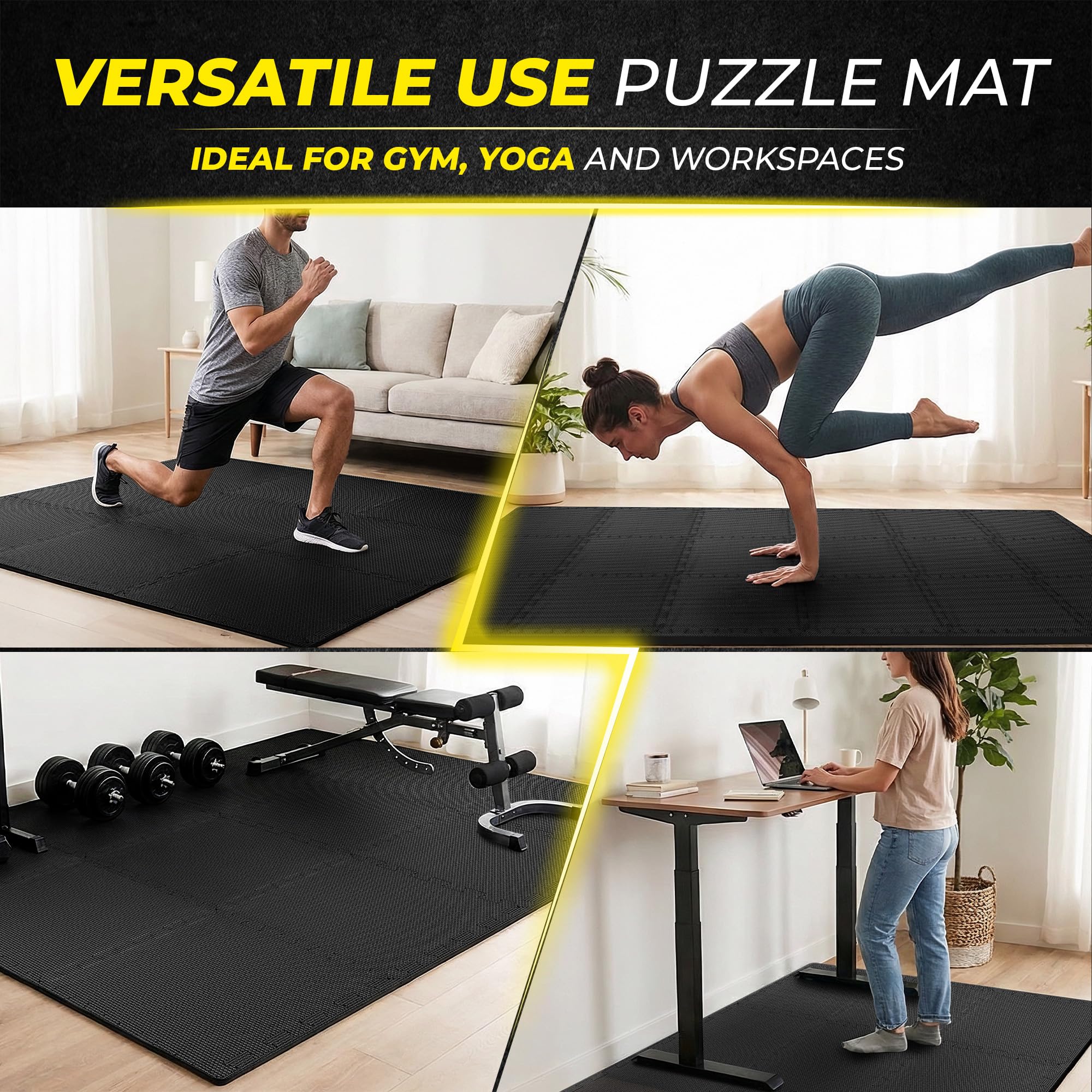 Gym Floor Mats Set – 18 EVA Interlocking Foam Tiles, 18 sq ft Protective Flooring