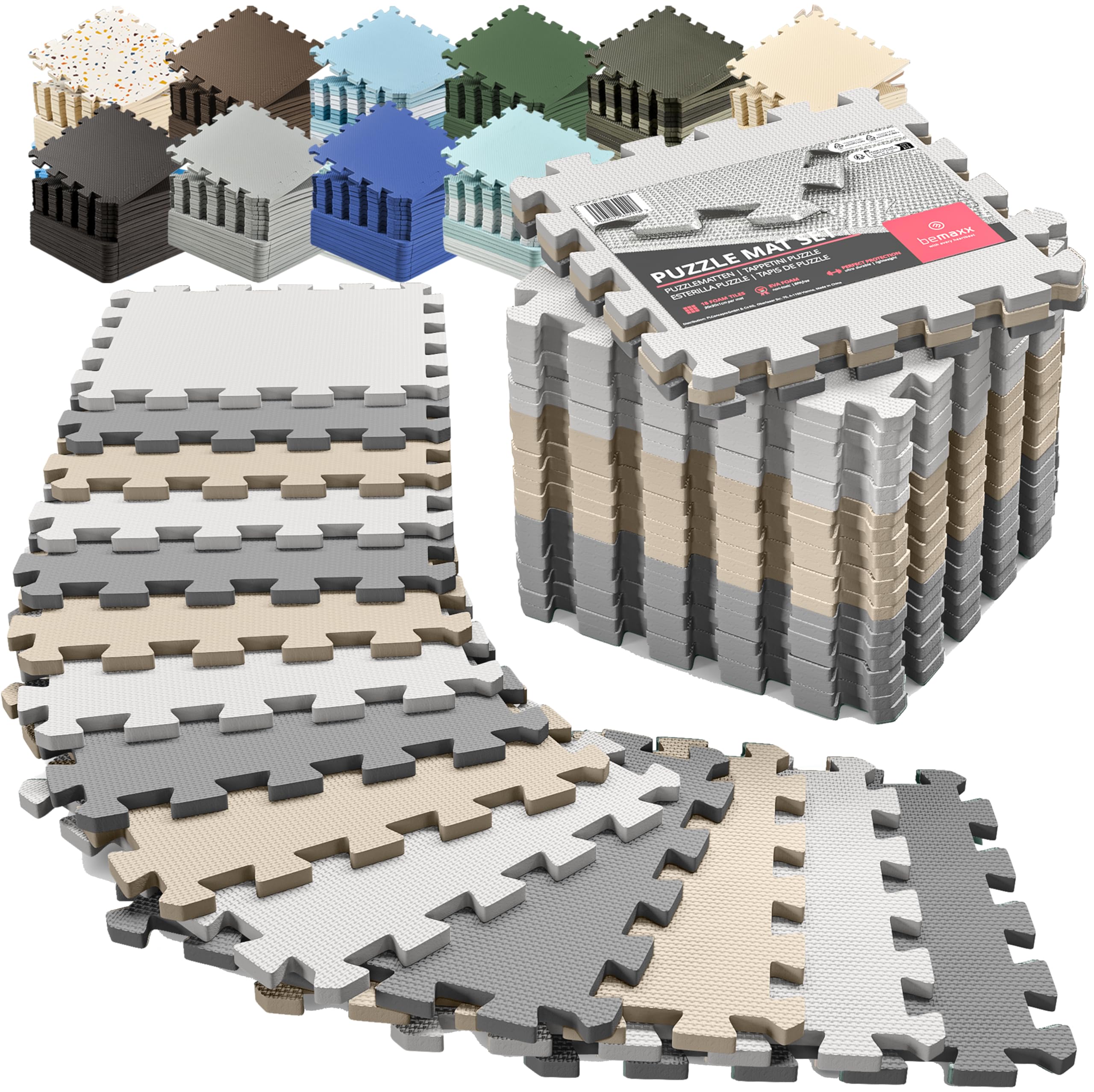 Gym Floor Mats Set – 18 EVA Interlocking Foam Tiles, 18 sq ft Protective Flooring