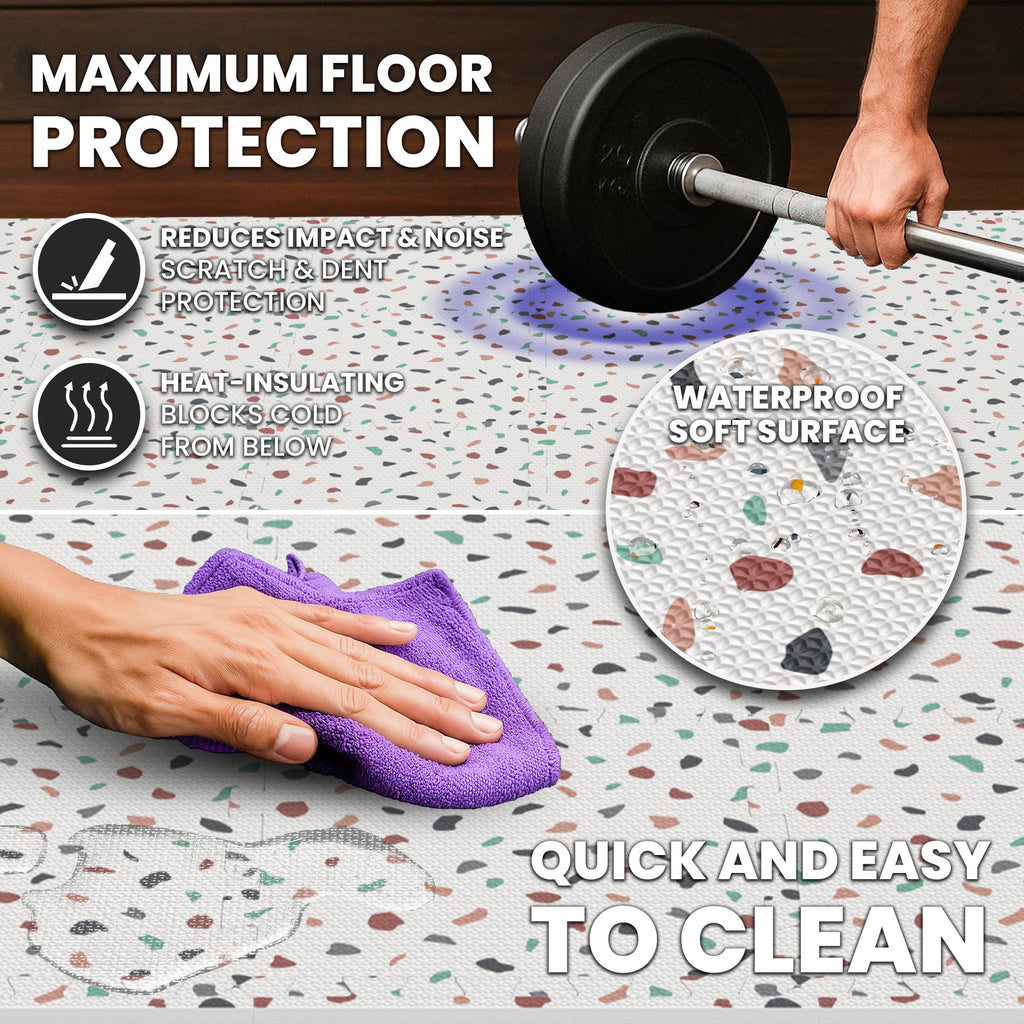 Gym Floor Mats Set – 18 EVA Interlocking Foam Tiles, 18 sq ft Protective Flooring