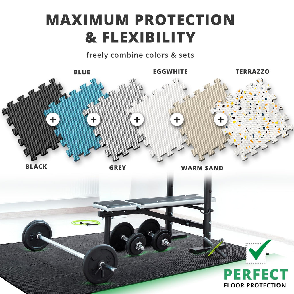 Gym Floor Mats Set – 18 EVA Interlocking Foam Tiles, 18 sq ft Protective Flooring
