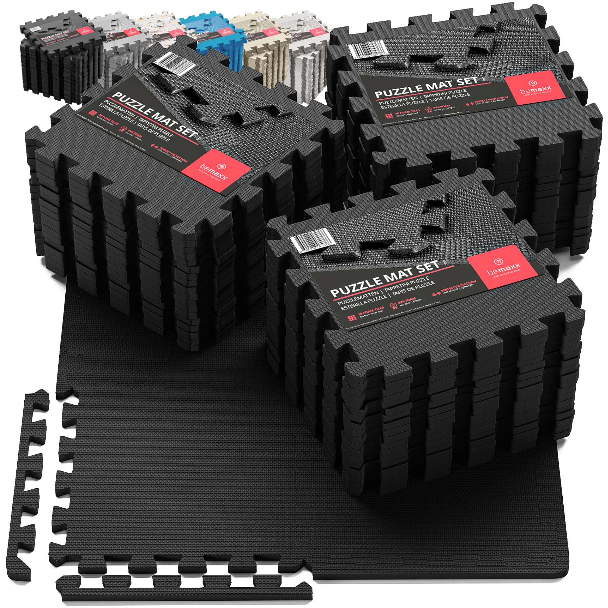 Gym Floor Mats Set – 18 EVA Interlocking Foam Tiles, 18 sq ft Protective Flooring