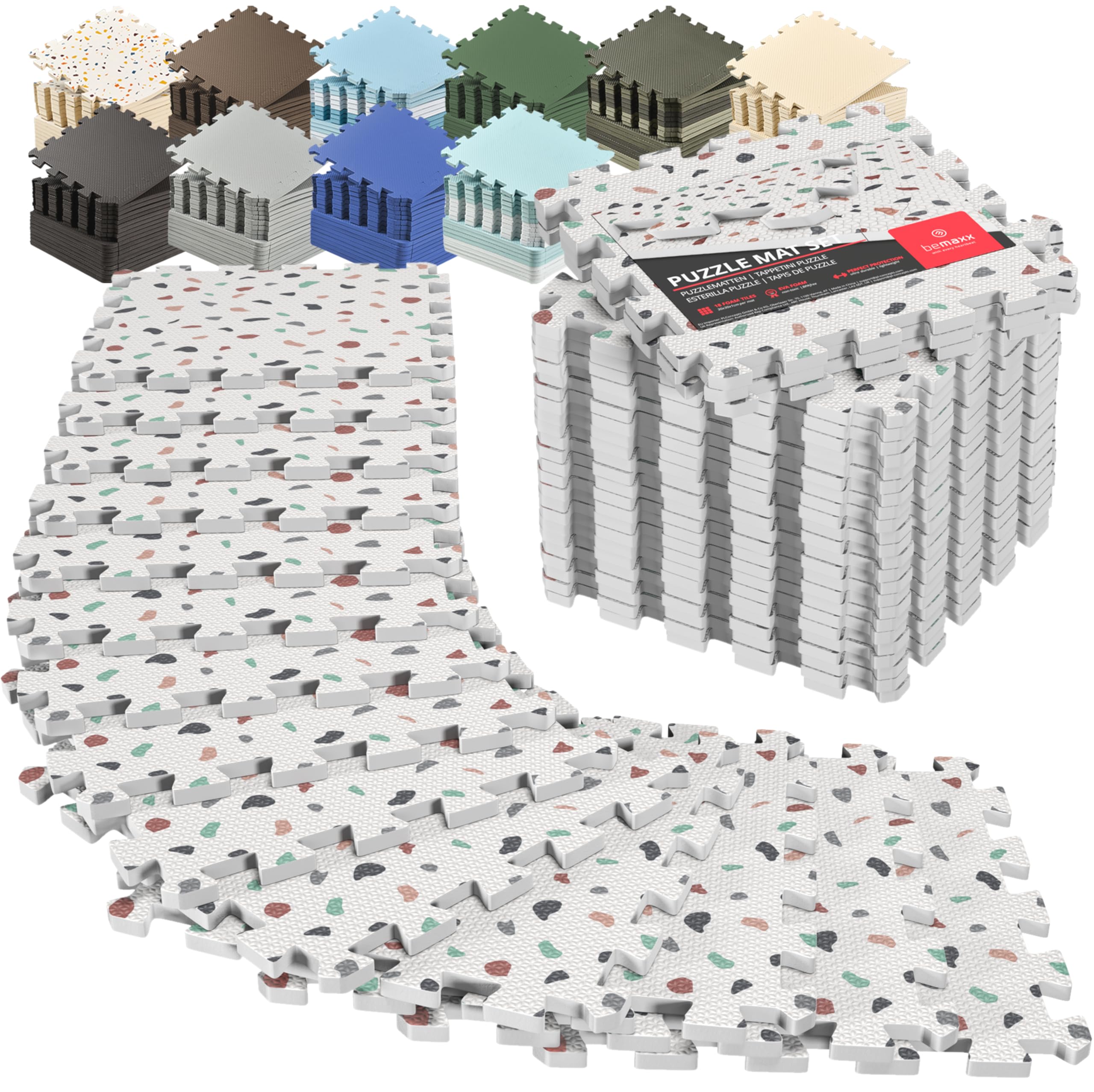 Gym Floor Mats Set – 18 EVA Interlocking Foam Tiles, 18 sq ft Protective Flooring