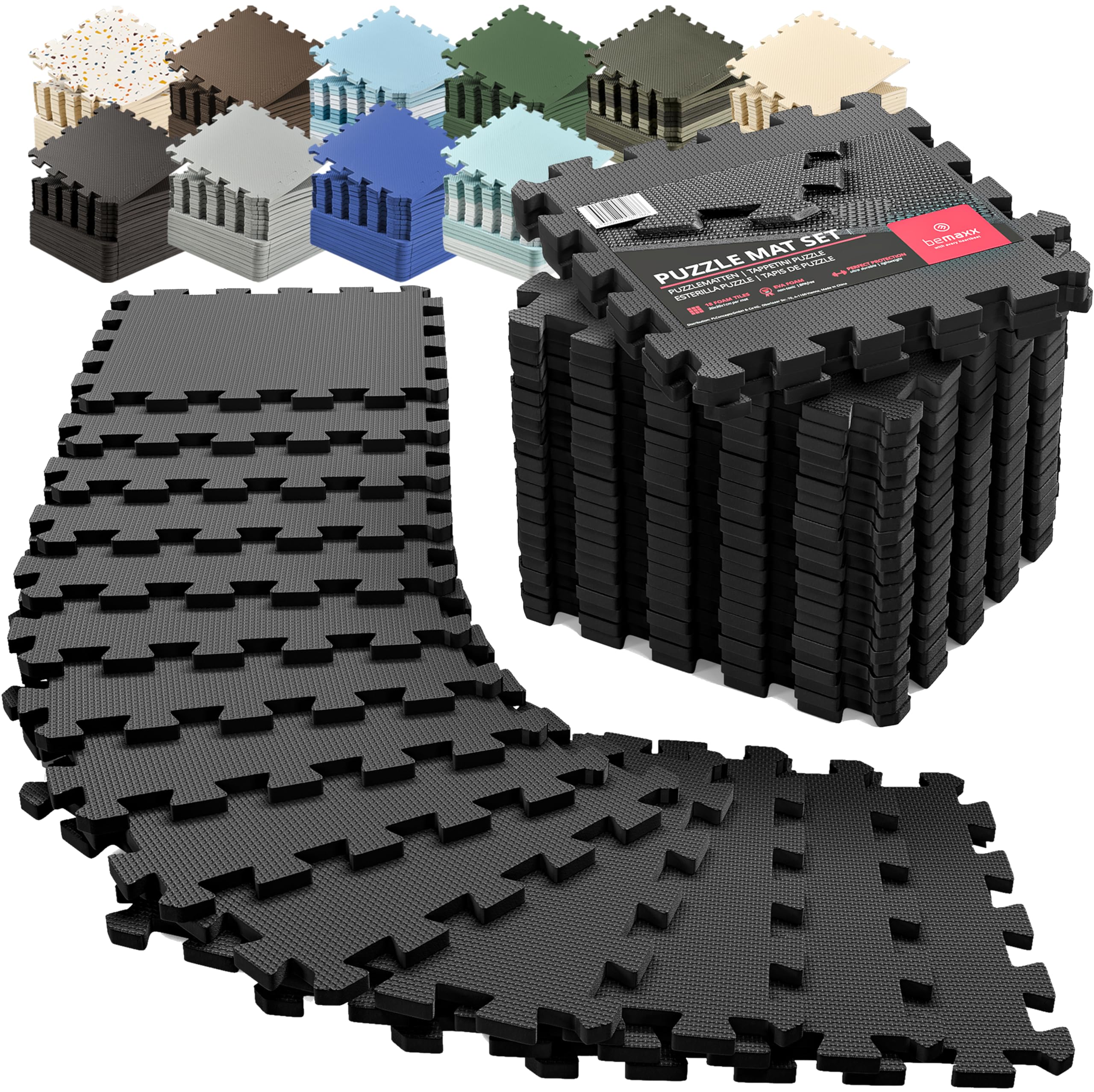Gym Floor Mats Set – 18 EVA Interlocking Foam Tiles, 18 sq ft Protective Flooring