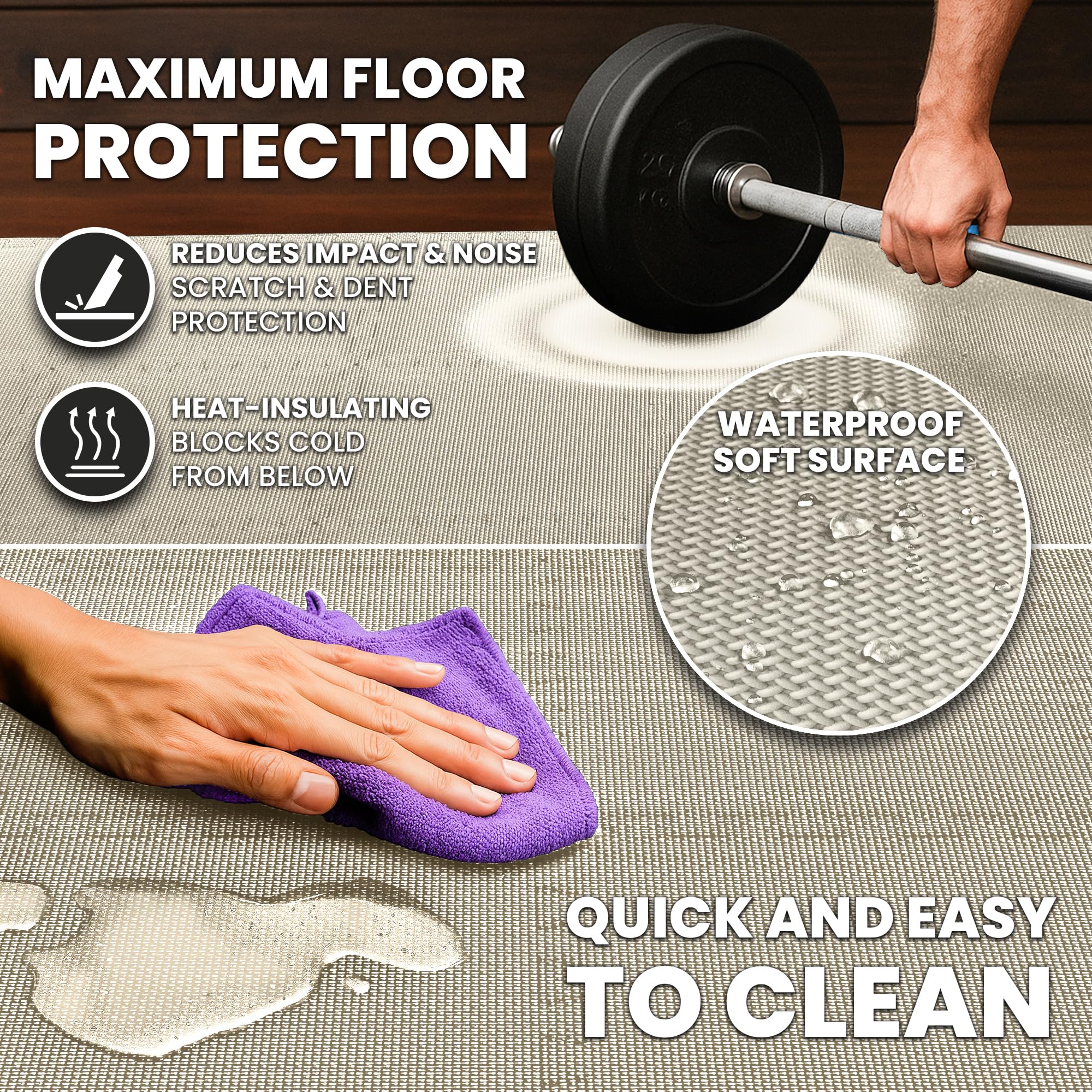 Gym Floor Mats Set – 18 EVA Interlocking Foam Tiles, 18 sq ft Protective Flooring