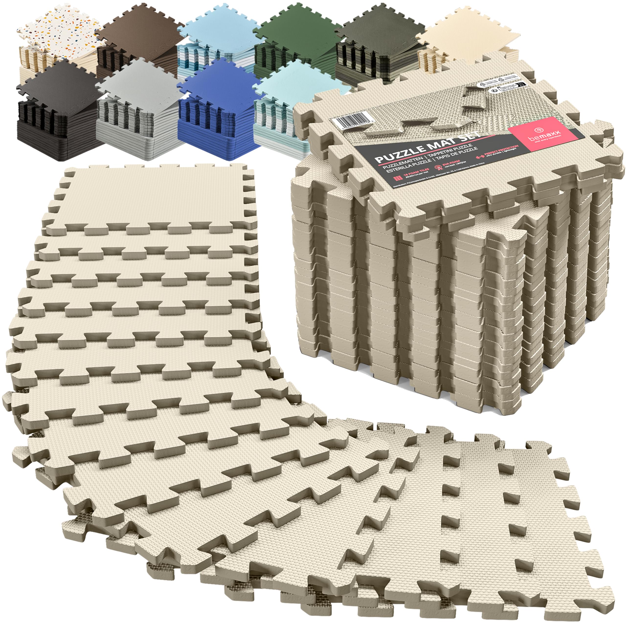 Gym Floor Mats Set – 18 EVA Interlocking Foam Tiles, 18 sq ft Protective Flooring