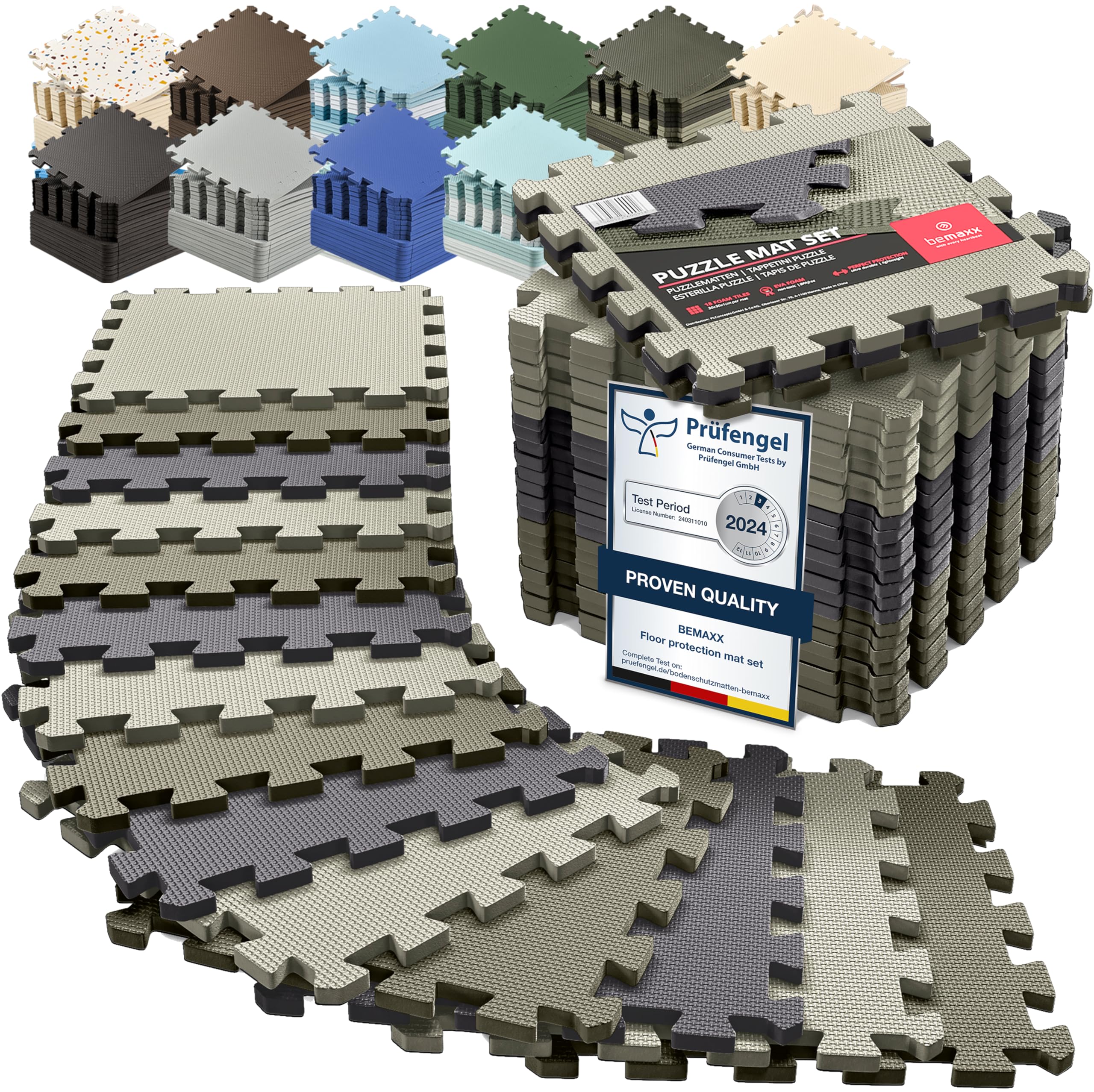 Gym Floor Mats Set – 18 EVA Interlocking Foam Tiles, 18 sq ft Protective Flooring