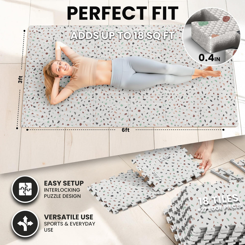 Gym Floor Mats Set – 18 EVA Interlocking Foam Tiles, 18 sq ft Protective Flooring